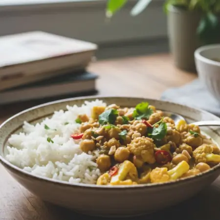 Thai Peanut Coconut Cauliflower Chickpea Curry