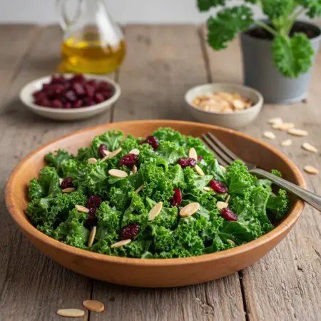 Simple Kale Salad with Cranberries and Almonds