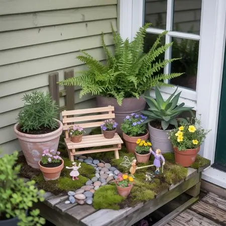 Back Porch Gardening Ideas include fairy garden corners