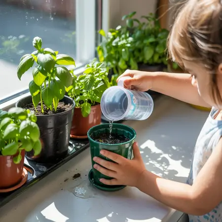 kids help grow herbs in kitchen