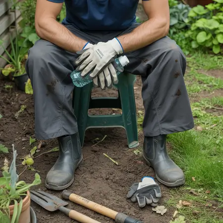 a person resting while doing gardening work