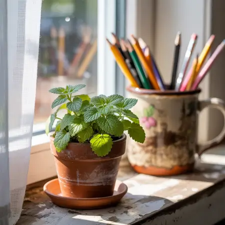 lemon balm grown inside in kitchen