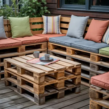 Outdoor Patio Ideas on a Budget include pallet furniture