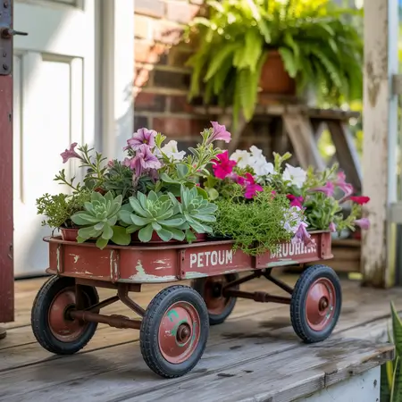 old toy trucks used as planter