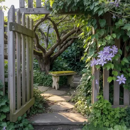 a hidden garden with entrance gate open