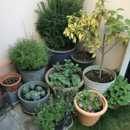 Plant containers placed in corner