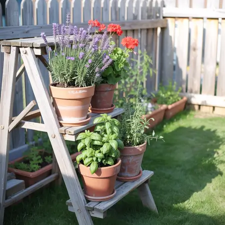 Old ladder converted to step garden