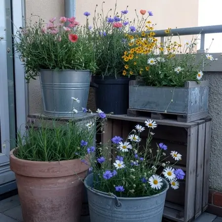 Wild flowers grown in containers