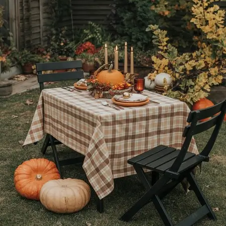 Cozy autumn outdoor thankgiving dining setup