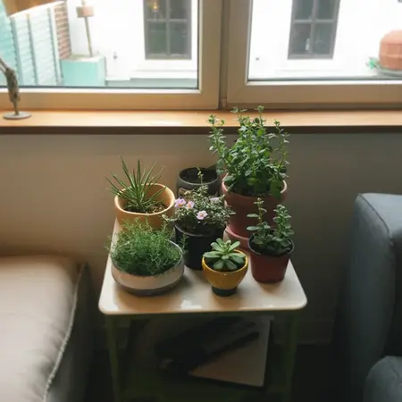 Assorted potted plants on table