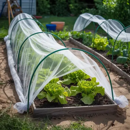 Lettuce growing under protective cover