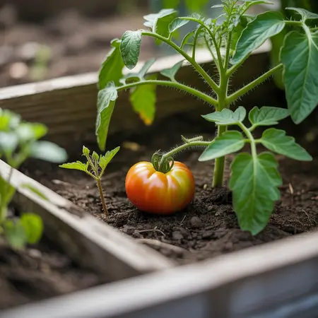 a ripe tomato in home garden