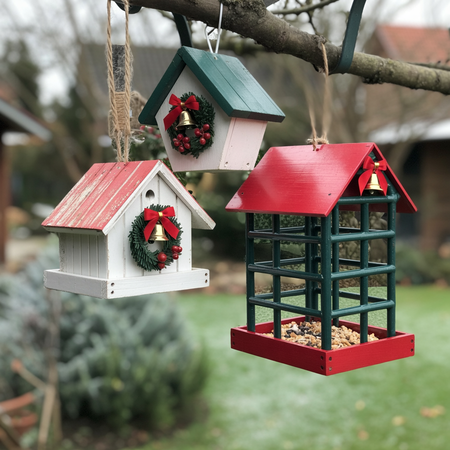 Christmas decorated bird house