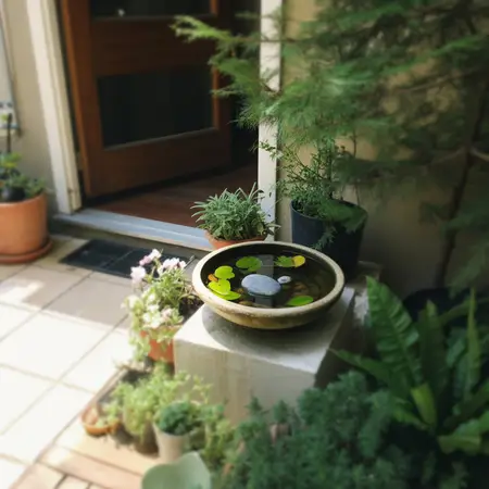 Serene garden with water feature