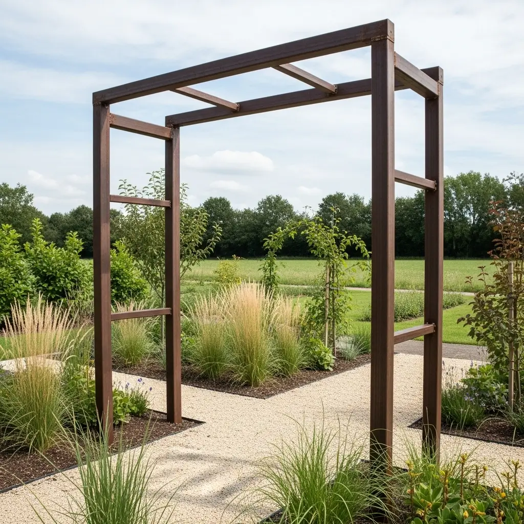 Industrial Steel Garden Arch In Garden