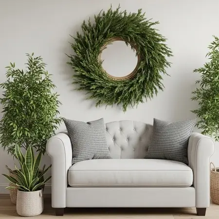 Cozy living room with greenery decor