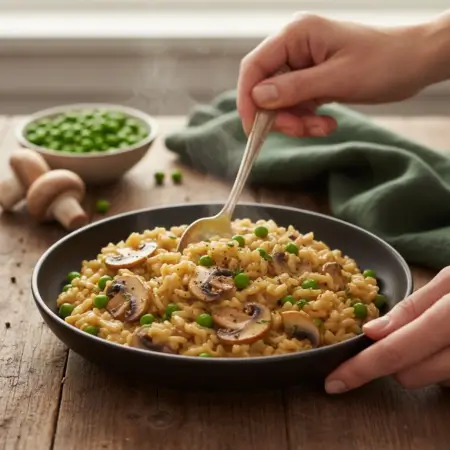 Mushroom Risotto with Peas