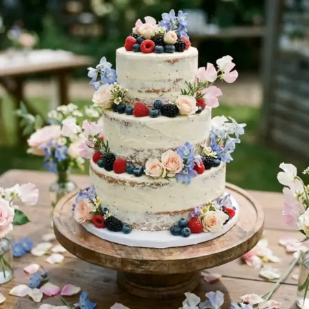 Floral-Infused Wedding Cake with Fresh Fruit