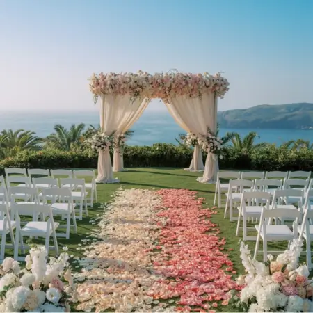 Petal-Filled Aisle Lined with Blooms