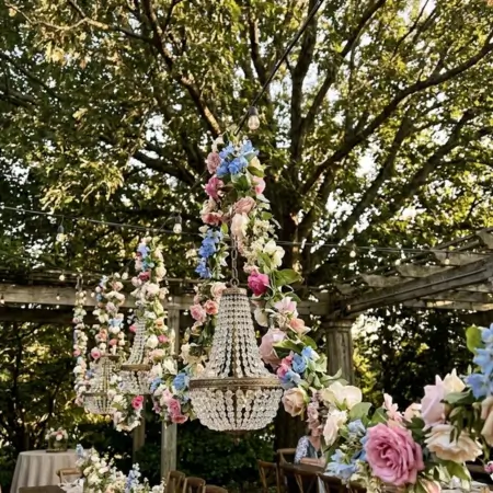 Hanging Flower Garlands and Chandeliers