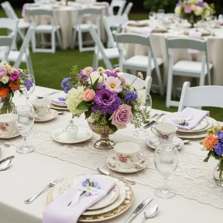 Vintage China and Lace Tea Party Tables