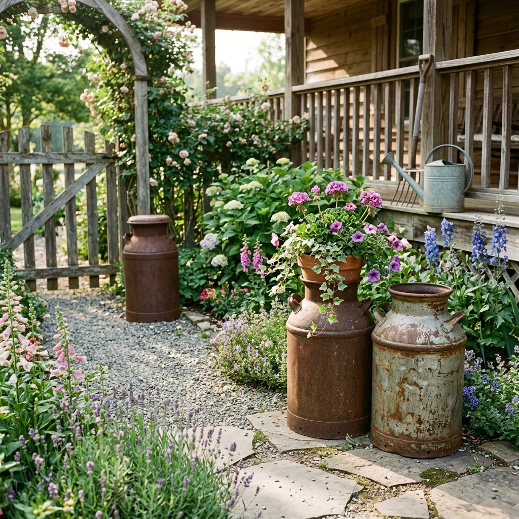 Antique Milk Cans as Garden Accents