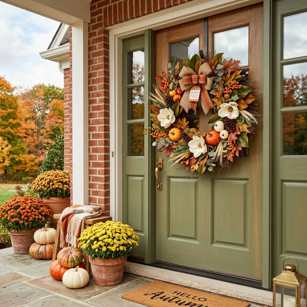Pumpkin and Magnolia Fall Wreath