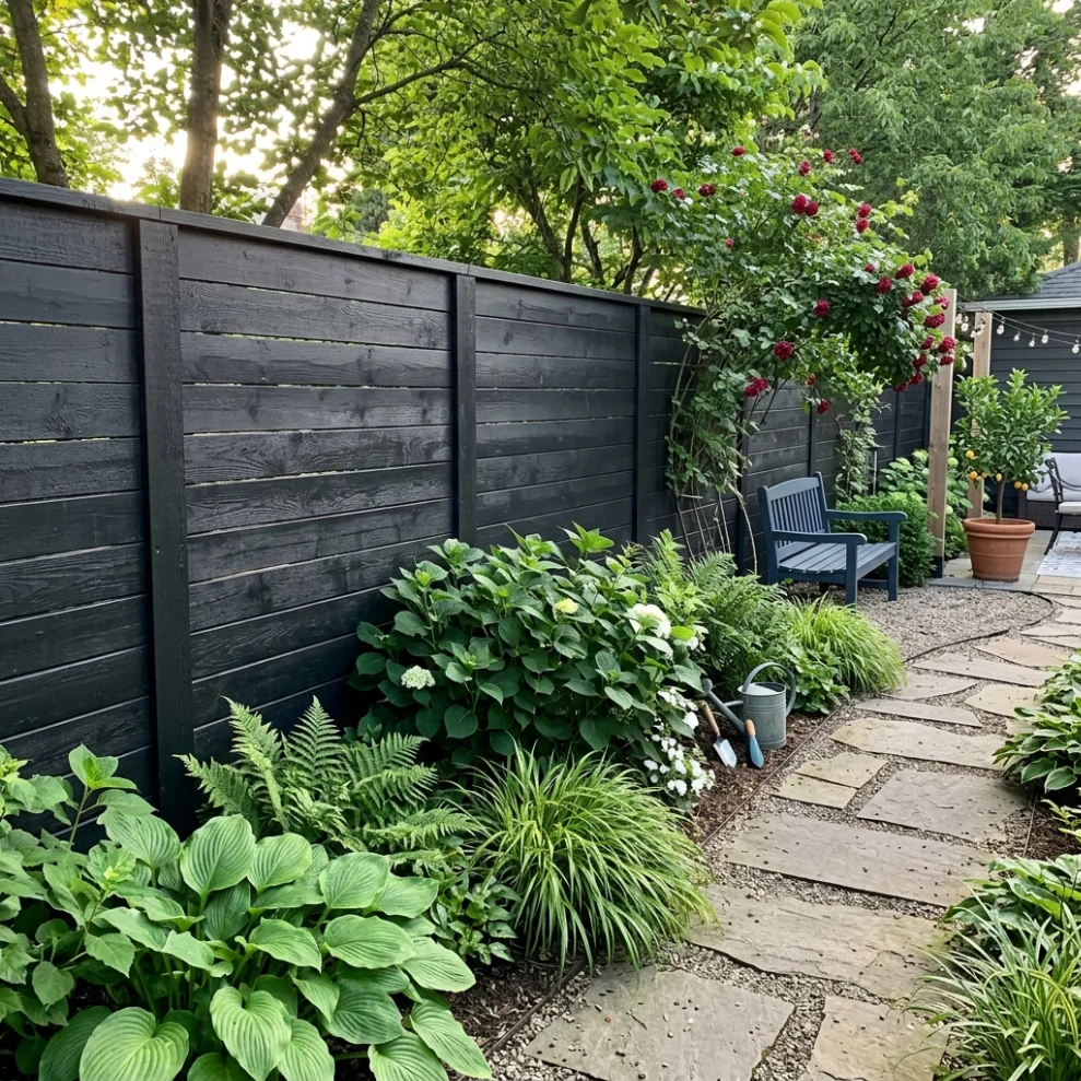 Dark-Stained or Bold Colored Fence