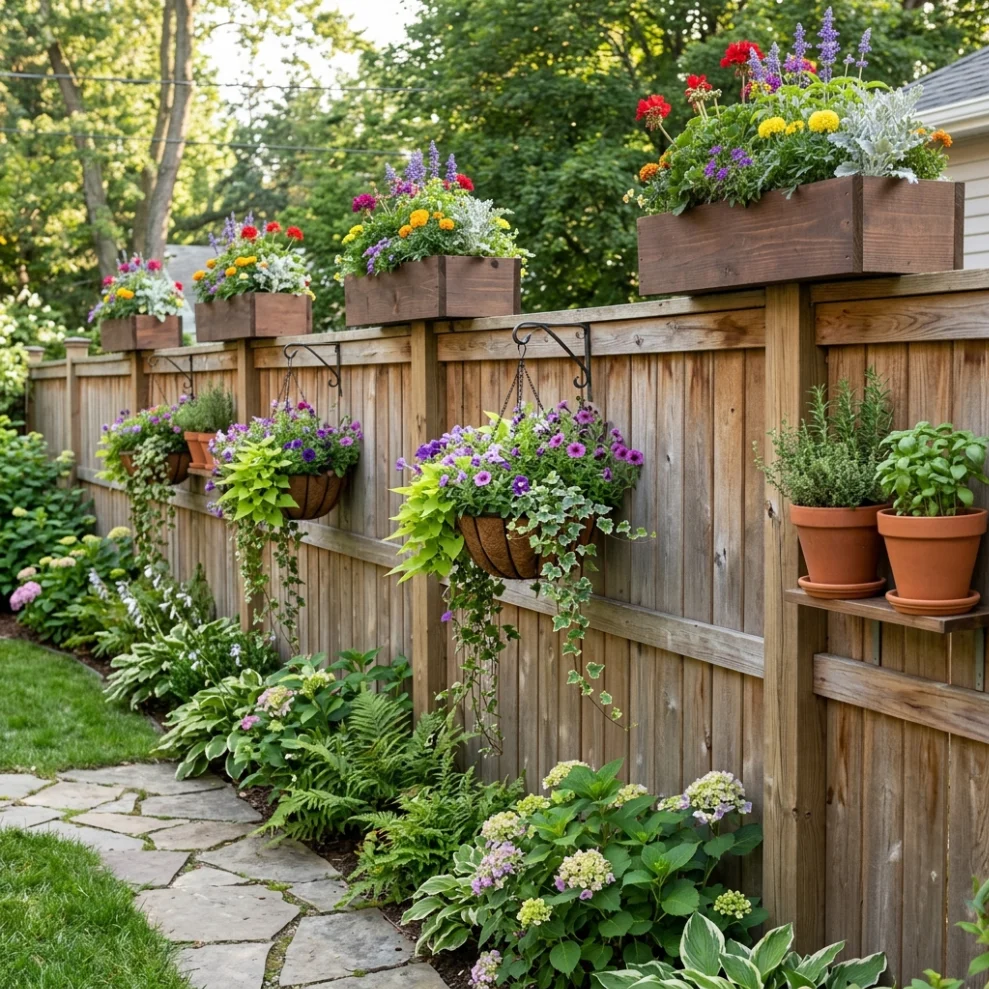 Flower Pot or Planter-Topped Fence