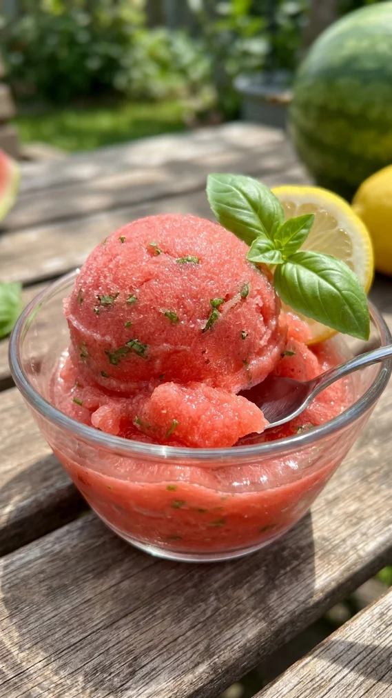 Watermelon Basil Lemon Sorbet