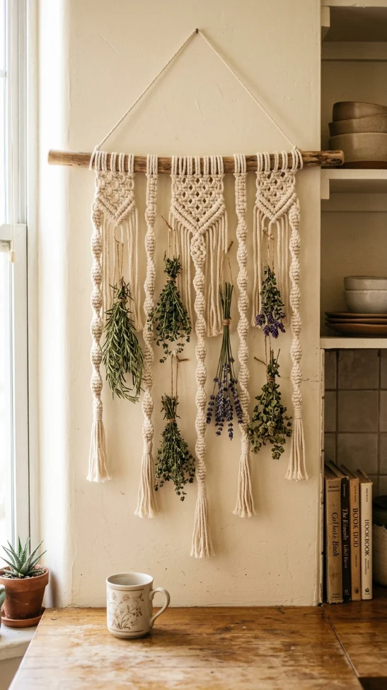 Macrame Hanging Herb Rack