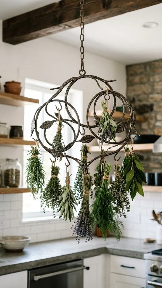 Rustic Metal Hanging Herb Rack