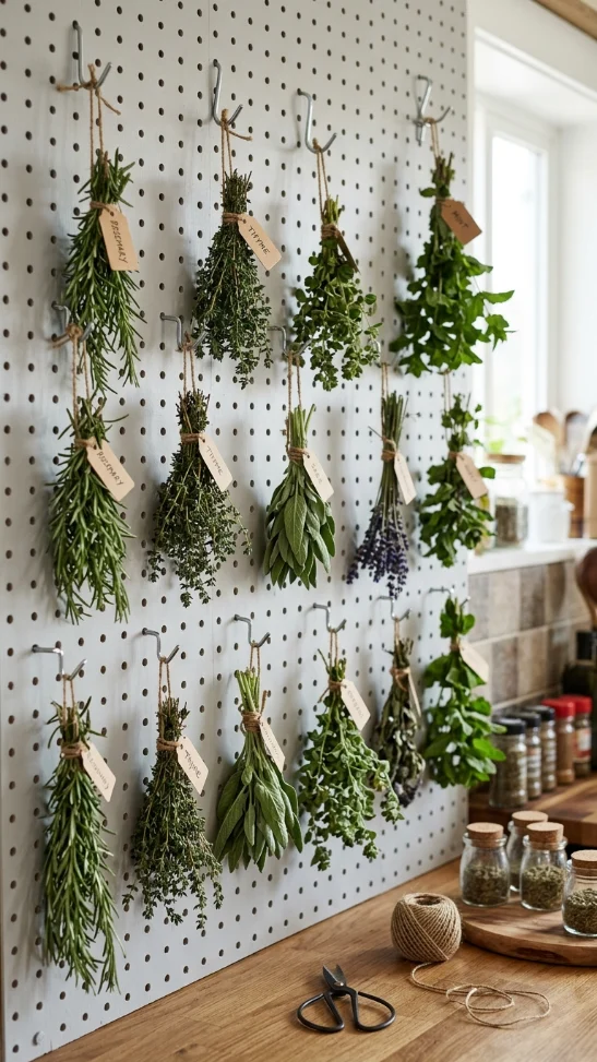 Pegboard Herb Drying Wall