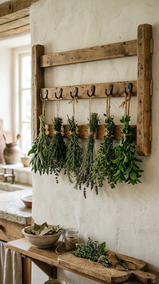 Vintage Herb Drying Wall Rack